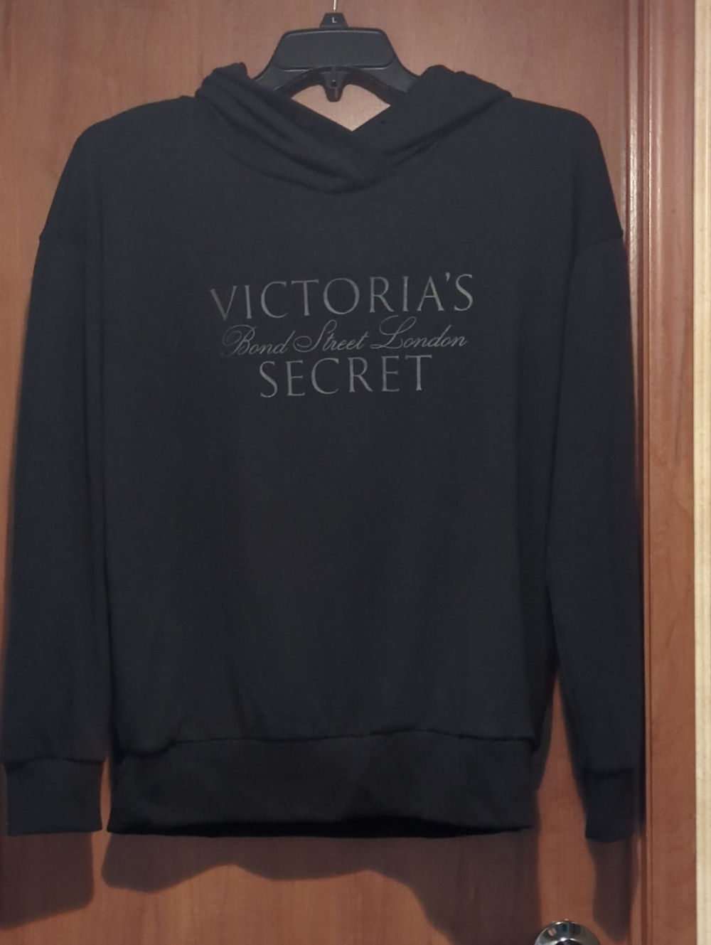 Victoria's Secret Women's Black Crewneck Hoodie with Logo